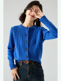 Klein Blue Knitted Sweater Cardigan Women 2025 Autumn Red Sweater Bottom Blue Collared Blouse Woman
