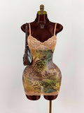 New Retro Fashion Body-Style Sexy Waist-Lend Deep V Lace Splicing Slinging Skirt Dress Woman