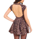 Women's Clothing 2025 Spring New Sexy Dew-Back Collar Slimming Leopard Print 100-Fold Dress