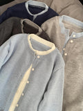 Korean Late Autumn Chic Crash Fake Two Gray Knitted Open Shirt Coat Women Lazy High-End Sweater Top
