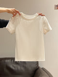 Pure Round Collar Clear Line Short-Sleeved T-Shirt Women 2026 Summer New Design Small Man On The Shoulder To Put On The Top