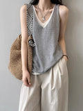 Ladies Tiansi Linen Hit Two Vest Women's Summer New V-Neck Fashion Shoulder Shirt
