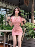 Pure Want To Close Waist Slim Slimid Dopamine Babes College Style Fake Two-Piece Hip Dress Dress Woman Summer