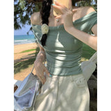 One Word Shoulder Collar Collar Collar Pure Fragrant Shoulder T-Shirt Girl Shoulder Repair Waist Short Sleeve Sexy Short-Sleeve Blouse Summer