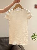 White Wooden Ear U Collar Collar Collar Collar Collar Collar Collar Short-Sleeved T-Shirt 2026 Spring New Bow High-End Feel Repair Body Dress Woman