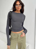 2025 Women's Long-Sleeved T-Shirt Spring And Autumn Solid-Colored T-Shirt T-Shirt Women's Street Dress Shirt Short