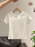 Korean Popular High-End White Shoulder V-Neck Short-Sleeved Woman Summer Body Ootd Wearing A Unique Stew Top