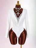 New Solid-Color Shoulder Lace Splicing Deep V-Repair Sexy Elastic Jumpsuit