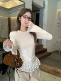 Sweet Temperament Lace Ear Lace Lace Collar Long Sleeves And Bottom Shirt T-Shirts For The New Warm Inside The Coat