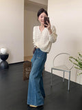 White V-Necked Knitted Jersey Coat Sweater Female Thin Outside With A Small Spring And Autumn Korean Chic Top