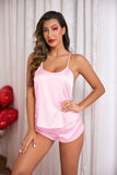 Summer Ladies Homewear Slings High-Colbute Simulation Silk Shorts Two-Piece Pajamas Set