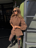 Autumn And Winter Temperament Fashion Maillard Wind Thousands Of Birds Collar Zipper Shorts Set 2025