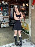 Lace Spliced Bare Back Sling Dress Woman Summer Bodyless Waistless Vest Skirt Hot Girl Black Long Dress