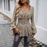 Dili 2025 Autumn/Winter Women's Bubble Sleeves Elegant Broken Flower Long-Sleeved Top