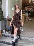 Summer Holiday Wind Irregular Lotus Leaf Dress Girl Sling Skirt A Word Dress French Niche Dress