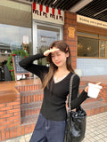 Purely Sexy Lace Side Pit Knitted Bottom Shirt Women Spring And Autumn V-Neck Button Slimmed Inside The Top