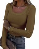 New Explosion Thread Pit Strips Long-Sleeved Sexy U-Neck Casual Women's T-Shirt