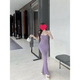 Purple Hanging Dress Women Summer Pure Wind Sexy Long Skirt Tight Body To The Hip Fishtail Skirt
