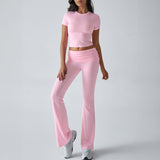 Dili Women's Clothing 2025 Spring And Summer Leisure Solid Color Repair Short Sleeve Long Pants Set