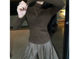 Ultra-Good-Looking High-Collared Bottom Shirt Women's Autumn And Winter Knitted Shirt Woolen Meat With Wide Leg Trousers Tops
