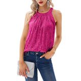 2026 Summer New Solid Color Hanging Neck Female Squine Micro-Bomb Sling Vest