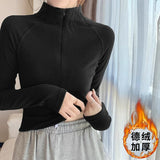 This Year's Popular Maillard Winter Zipper Half-Collared Velvet Thick Long-Sleeved T-Shirt T-Shirt Women's Top