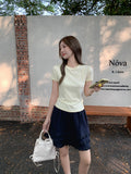 Pure Round Collar Clear Line Short-Sleeved T-Shirt Women 2026 Summer New Design Small Man On The Shoulder To Put On The Top
