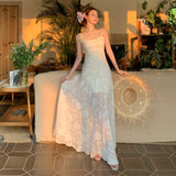 French Mint Man Lace Sling Dress Women's New Summer Seaside Resort Style Wears Long Waist Skirt