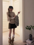 Gentle Style French Temperament High-Neck Short-Sleeved Sweater Autumn New Folded Loose Thin Chic Tops Up Jacket
