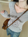Korean Pure Desire V-Neck Collar Collar Collar Collared Collared Knitted Knitted Shirt 2026 Spring And Autumn Embroidery Repair Slime Inside Cloth