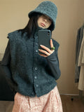 Texture Circle Buckle High-Neck Sweater Women's Autumn And Winter New Korean Linen Thin Sleeveless Vest Thick Top
