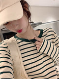 Pure Cotton Striped Bottoming Shirt Women In The Spring And Autumn Atmosphere Loose Thin With Long-Sleeved T-Shirt Casual Wear