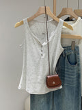 Red V-Neck Button Wearing Sling Vest For The Summer Women's New Sleeveless Repair Body To Cover The Back Of The Top