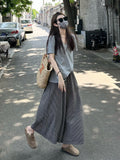 Tea With A Set Of Summer V-Neck Short-Sleeved Cold Zen Set Lattice Broad Leg Trousers Skirt Two Sets Of Women