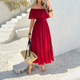 Dili Vacation Leisure Wind Shoulder Waist Dress Women's Dress 2025 Spring And Summer