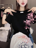 Large-Size Ocean Gas Print Round-Neck Short-Sleeved T-Shirts For Women's Summer Micro-Fat MM Slim Slimming Fashion Casual Blouse