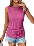 2025 Summer New Casual Solid Color Jacket Sleeveless Wrinkle Round Collar Vest Women's T-Shirt