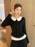 Pure Round Collar Button Long-Sleeved Knitted Cardigan 2026 Autumn Doll Collar Bow Sling Waistcoat