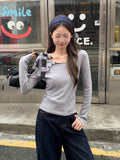 Korean Slanted Shoulder Strap Long-Sleeved T-Shirt Girl Early Autumn Wearing Folds And Folds And Irregular Bottoming Tops