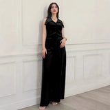 2025 Summer New Women's Solid Color Top Sleeveless Waist Two Sets Of Casual Trousers Set