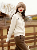 White Pony Turtleneck Sweater Cardigan Women's Autumn And Winter Languid Wind Loose High Sense Daily Commute Knitted Coat