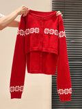 Red Fair Island Knitted Long Sleeve Open-Shirt Two Sets Of Women's 2026 Autumn And Winter New Bottom Sweater Top