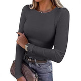 Women's Long Sleeve 2025 Autumn Word Collar Basic T-Shirt Casual Rib Knitted Corrugated Tribs