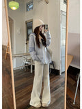 College Style Hooded Striped Double-Layer Knitted Coat Women Spring And Autumn Lazy Casual Blue Sweater Cardigan Shirt Top