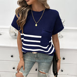 Dili Blouse Women's Temperament Round-Neck Striped Short-Sleeved Sweater