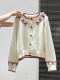 Tibetan Blue Bow Knitted Cardigan Thick Sweater Coat Woman In Autumn And Winter 2025 Loose Lazy Wind Top