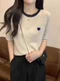 Cinque Is A Beautiful Summer French Loose Love Love Niche Design Ice Silk Thin Knitted Short-Sleeved T-Shirt Girl