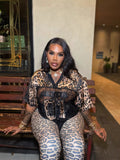 Exploding Fashion Print Retro V-Neck Short-Sleeved Lace Leopard Splicing Top Loose Casual T-Shirt Girl