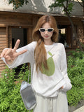 Korean Wearing Pear Print Long-Sleeved T-Shirts For Women's Summer Slim Thin Sunscreen Shirt Languid Wind Relaxation Top