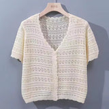 White Hollow Knitted Cardigan Girl Thin Long-Sleeved Ice Silk Shawl With Sling Skirt Air-Conditioning Shirt Summer